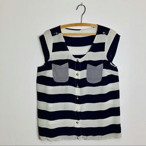 Odille Blue and Cream Striped Silk Tank Top